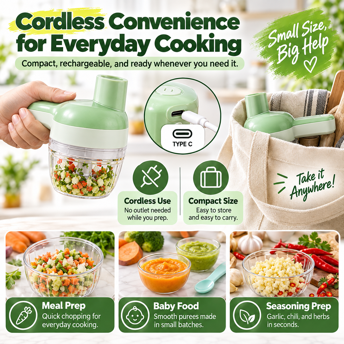 4-in-1 manual electric vegetable cutter setMultifunction cordless food processor